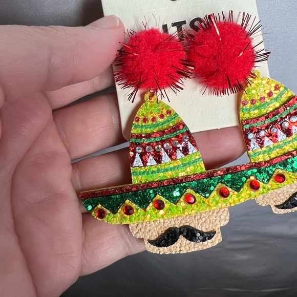 ITS Sense Colorful Sombrero With Mustache Dangle Earrings NWT - Picture 3 of 5
